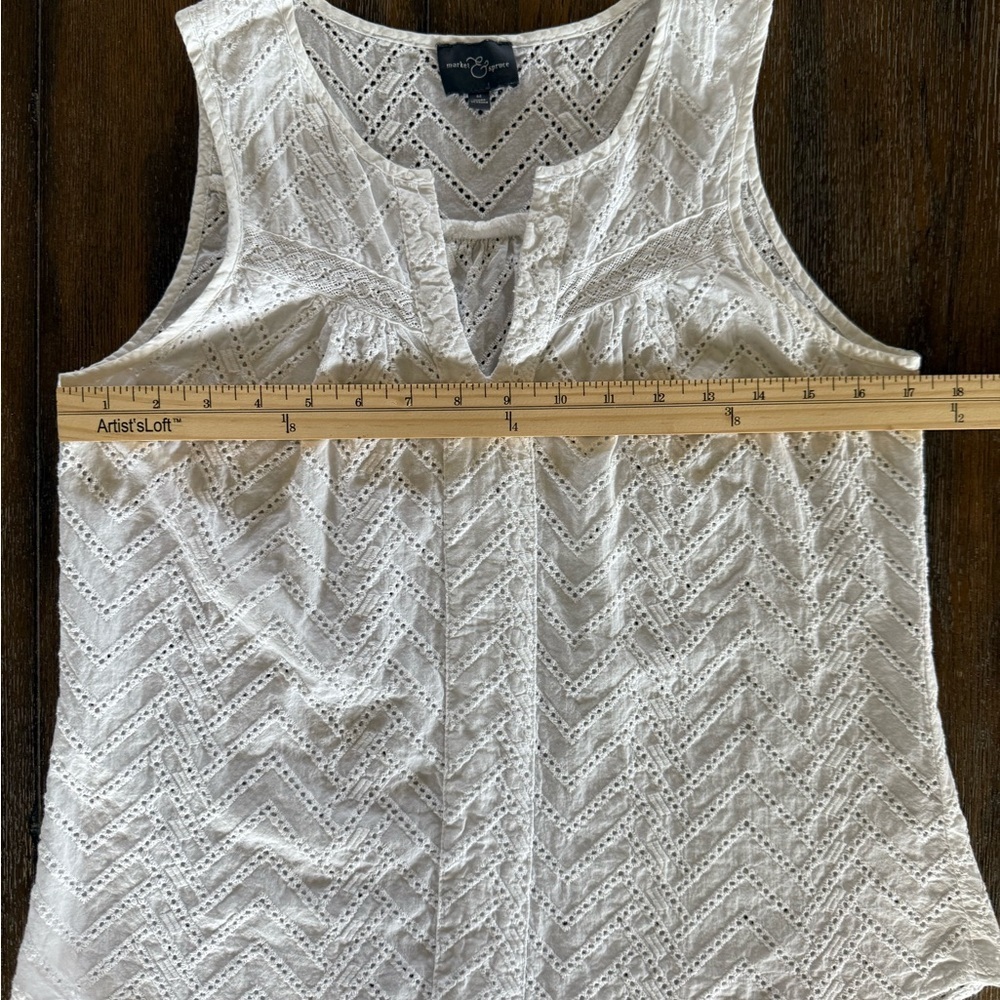Market & Spruce Women’s White Cotton Eyelet Tank Top Shirt Size M - Picture 4 of 8